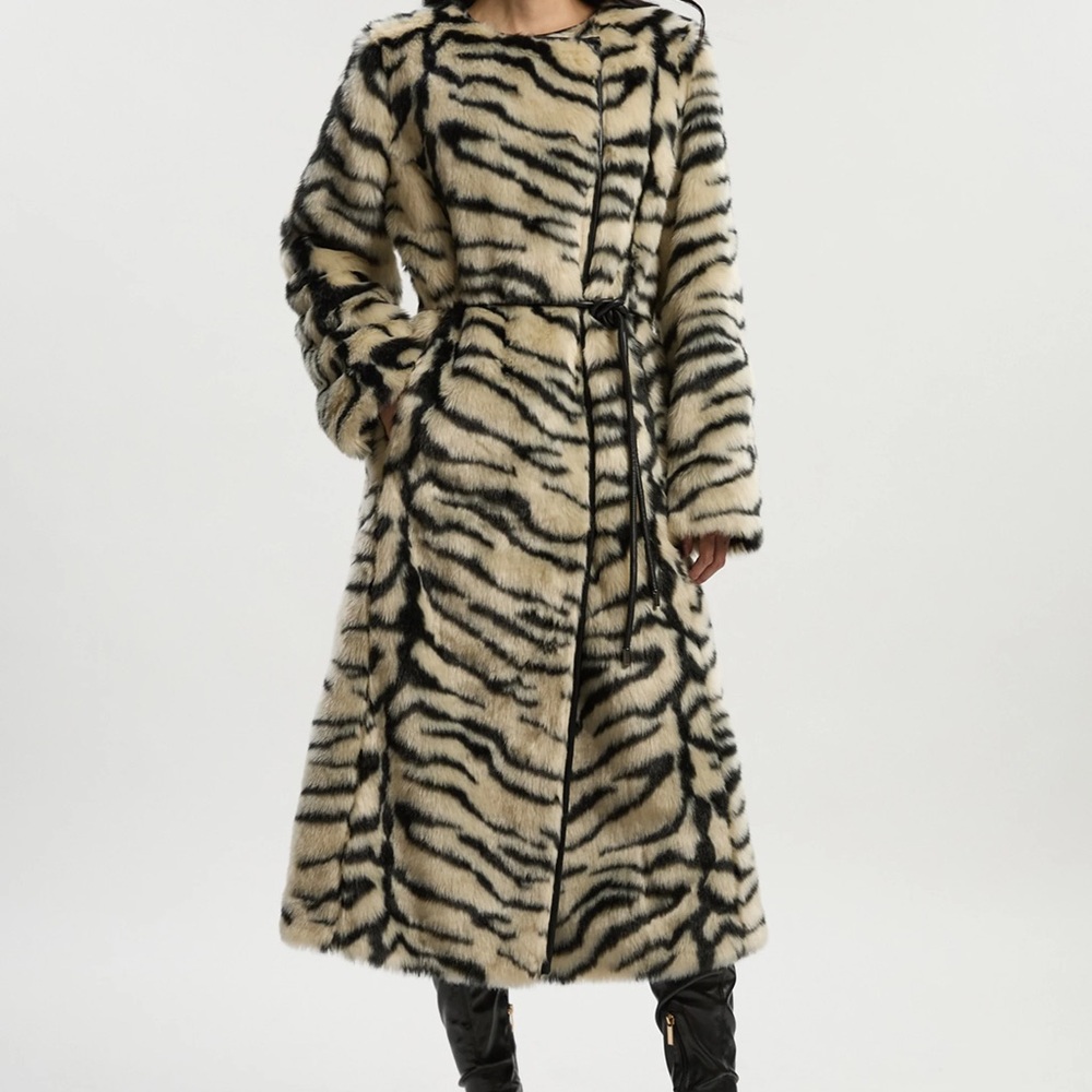 Women's Faux Fur Zebra Print Coat
